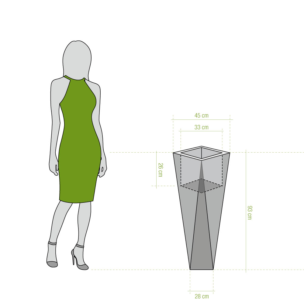 Donica geometryczna z pojedynczym dnem o wysokości 90 cm